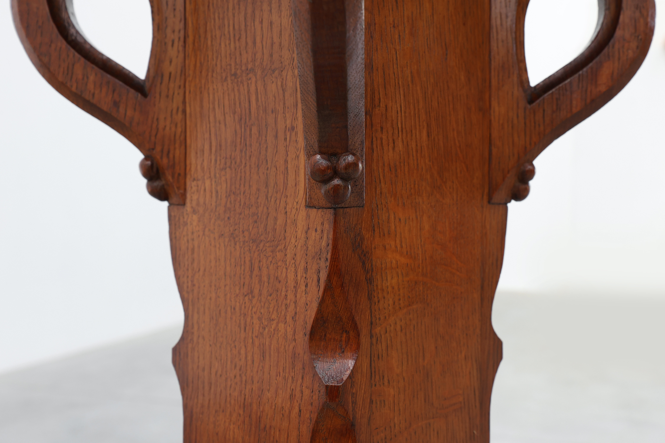Art Deco oak pedestal with pierced brackets and cross base, Belgium 1920sthumbnail
